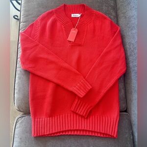 NWT BOLIVARES Men's ARMANDO V-NECK 100% Cotton Red Long Sleeve Cable Sweater, L